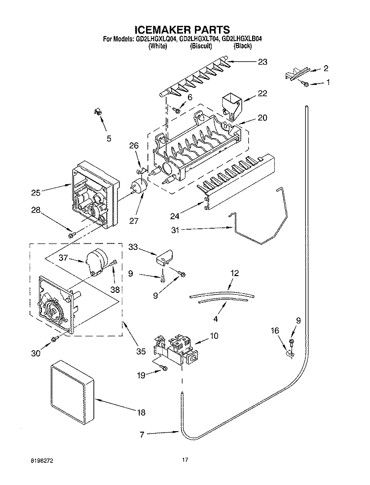 ICEMAKER Diagram and Parts List for GD2LHGXLT04  Whirlpool Refrigerator