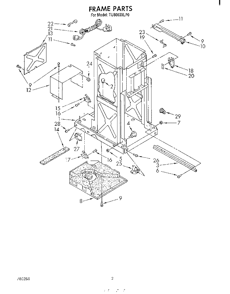 FRAME Diagram and Parts List for TU8003XLP0  Whirlpool Trash Compactor