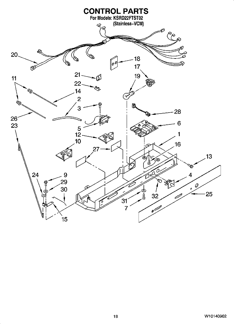 CONTROL PARTS Diagram and Parts List for KSRD22FTST02  KitchenAid Refrigerator
