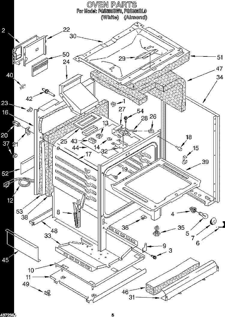OVEN Diagram and Parts List for FGS385BL0  Roper Range