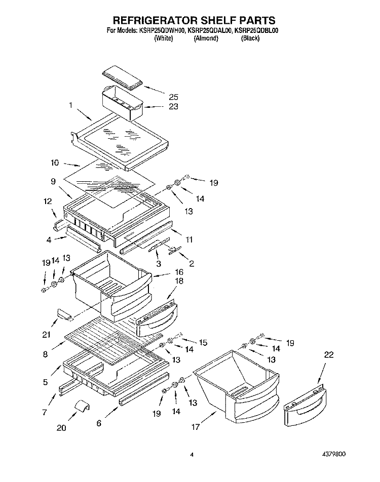 REFRIGERATOR SHELF Diagram and Parts List for KSRP25QDBL00  KitchenAid Refrigerator