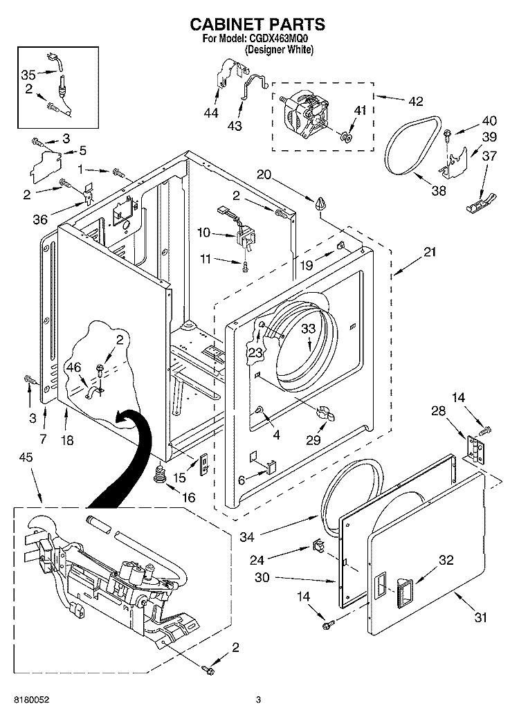 CABINET PARTS Diagram and Parts List for CGDX463MQ0  Whirlpool Dryer