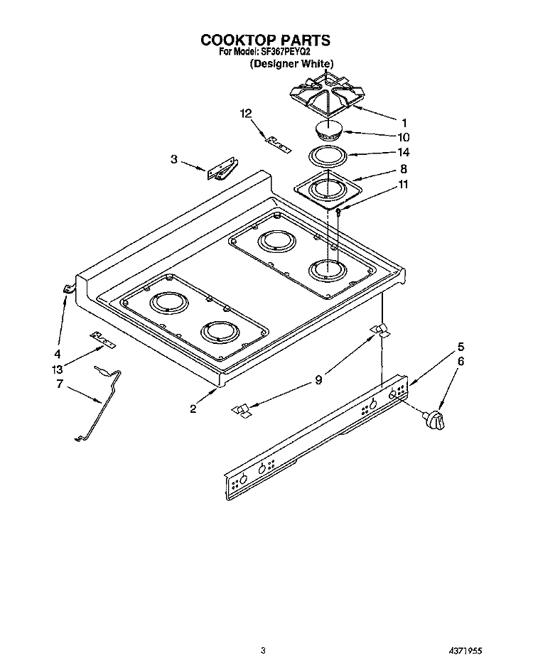 COOKTOP Diagram and Parts List for SF367PEYQ2  Whirlpool Range