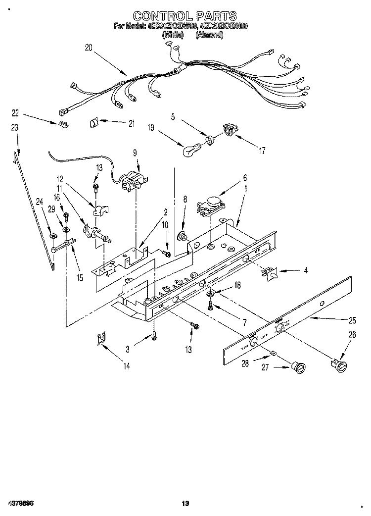 CONTROL, LIT/OPTIONAL Diagram and Parts List for 4ED20ZKXDN00  Whirlpool Refrigerator
