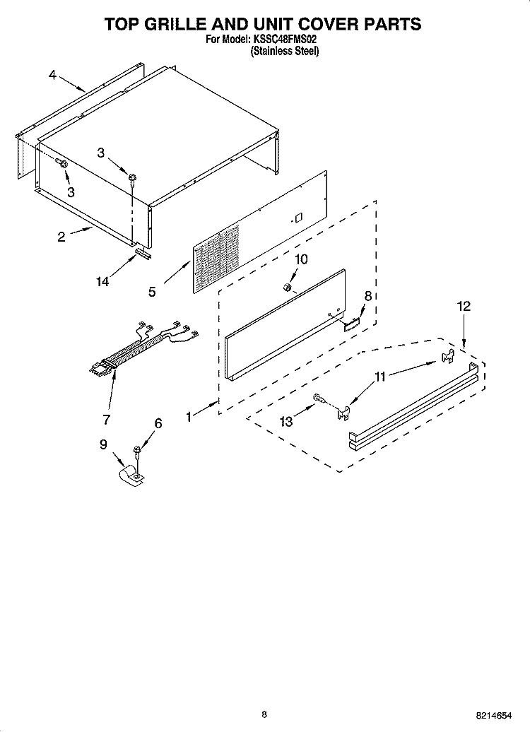 TOP GRILLE AND UNIT COVER PARTS Diagram and Parts List for KSSC48FMS02  KitchenAid Refrigerator
