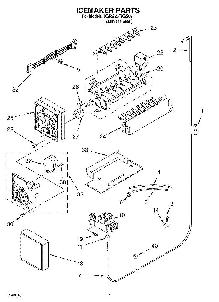 ICE MAKER, OPTIONAL Diagram and Parts List for KSRG25FKSS02  KitchenAid Refrigerator