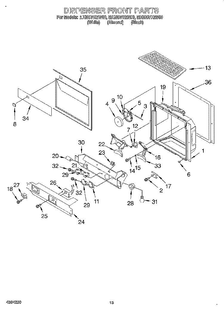 DISPENSER FRONT Diagram and Parts List for ED20DFXEB00  Whirlpool Refrigerator