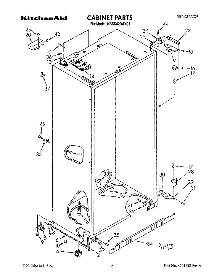 CABINET Diagram and Parts List for KSSS42DAX01  KitchenAid Refrigerator