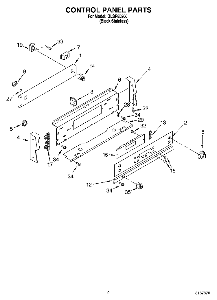 CONTROL PANEL PARTS Diagram and Parts List for GLSP85900  Whirlpool Range