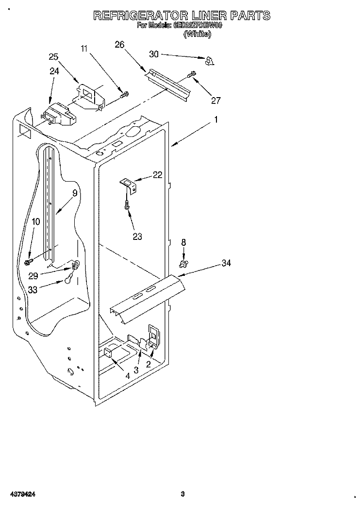 REFRIGERATOR LINER Diagram and Parts List for 6ED22ZRXBW00  Whirlpool Refrigerator