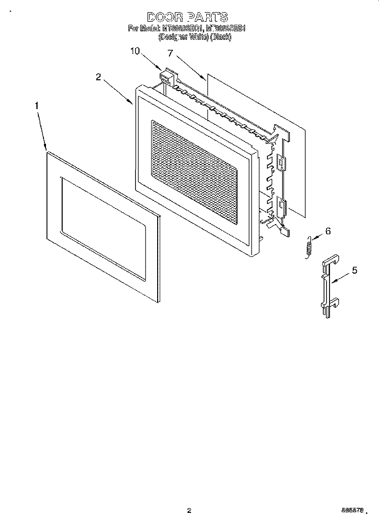 DOOR Diagram and Parts List for MT8068SEQ1  Whirlpool Microwave