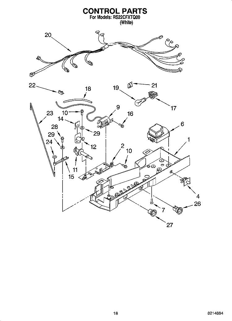 CONTROL PARTS Diagram and Parts List for RS22CFXTQ00  Roper Refrigerator