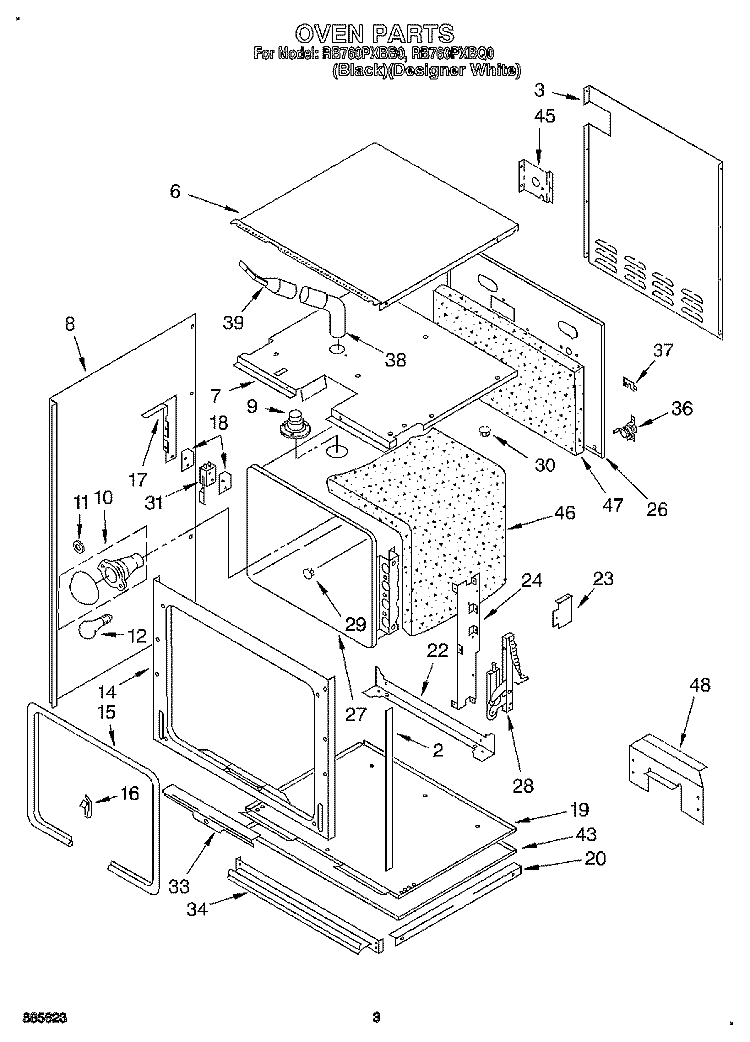 OVEN Diagram and Parts List for RB760PXBB0  Whirlpool Wall Oven