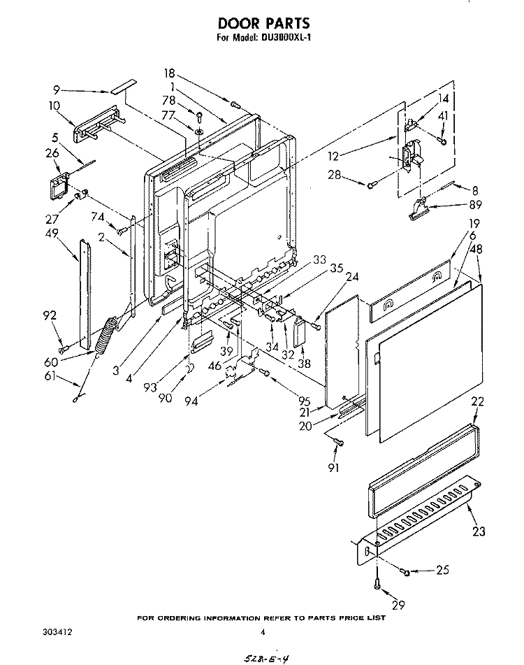 DOOR Diagram and Parts List for DU3000XL1  Whirlpool Dishwasher