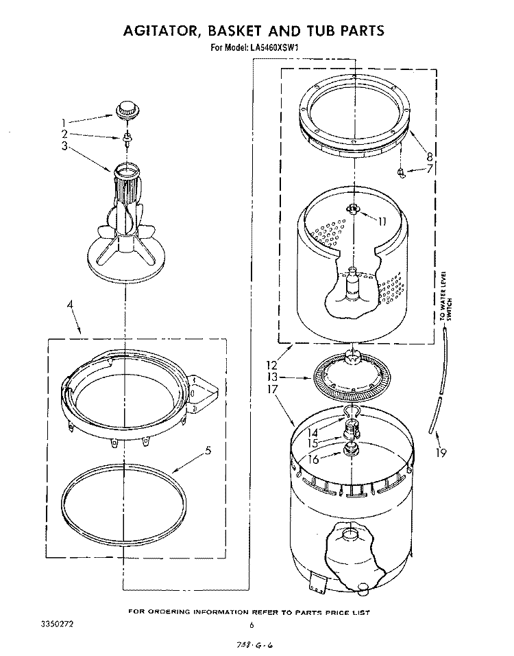 AGITATOR, BASKET AND TUB Diagram and Parts List for LA5460XSW1  Whirlpool Washer