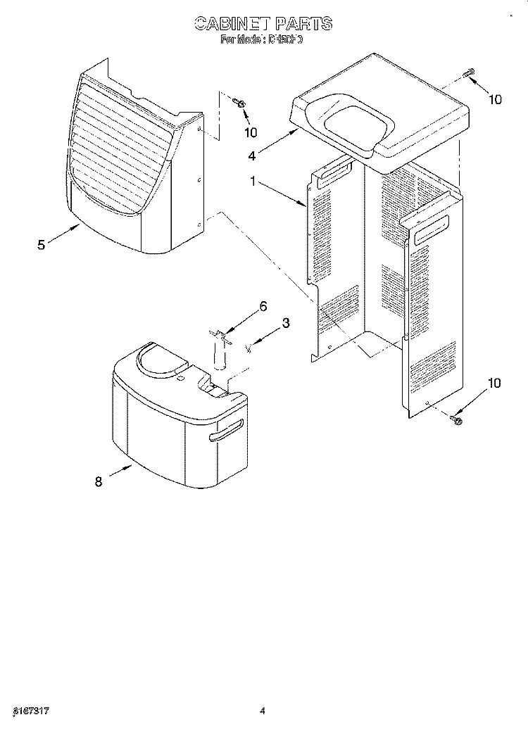 CABINET Diagram and Parts List for DH50H0  Whirlpool Dehumidifier