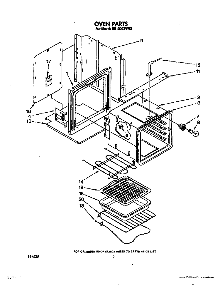 OVEN Diagram and Parts List for RB1000XVW3  Whirlpool Wall Oven