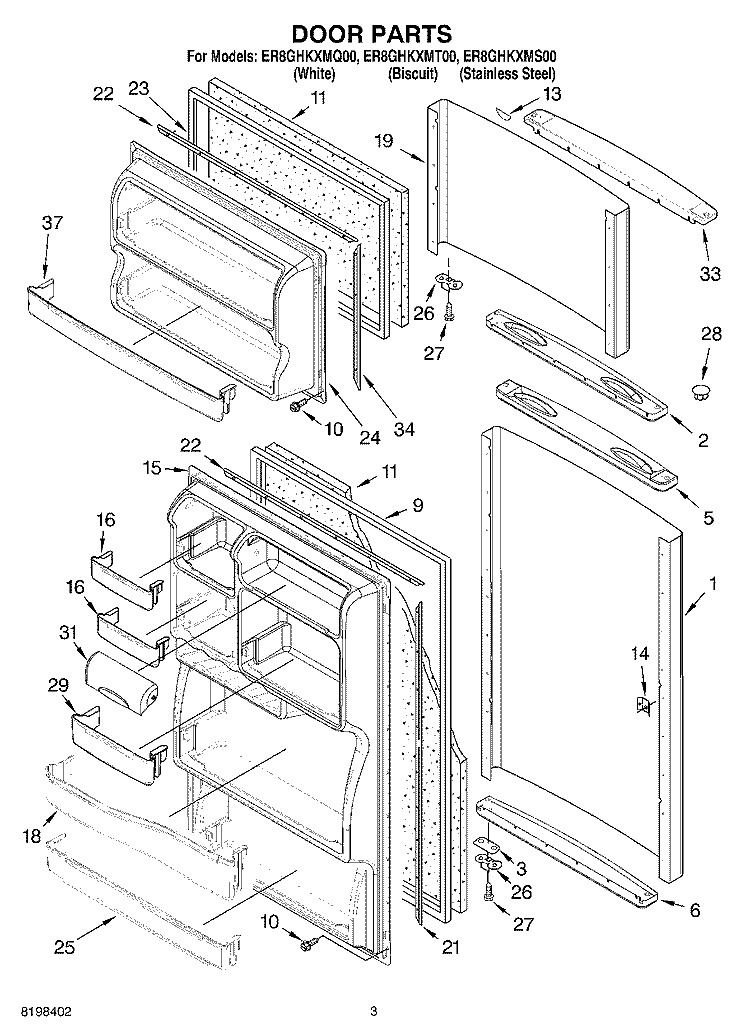 DOOR PARTS Diagram and Parts List for ER8GHKXMT00  Whirlpool Refrigerator
