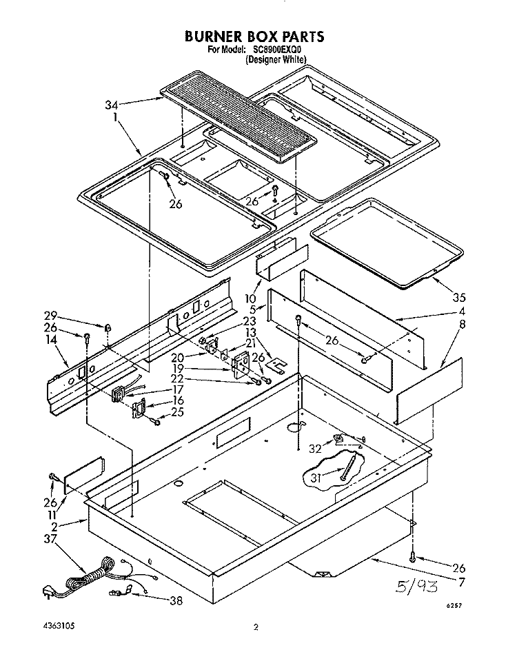 BURNER BOX, LIT/OPTIONAL Diagram and Parts List for SC8900EXQ0  Whirlpool Cooktop