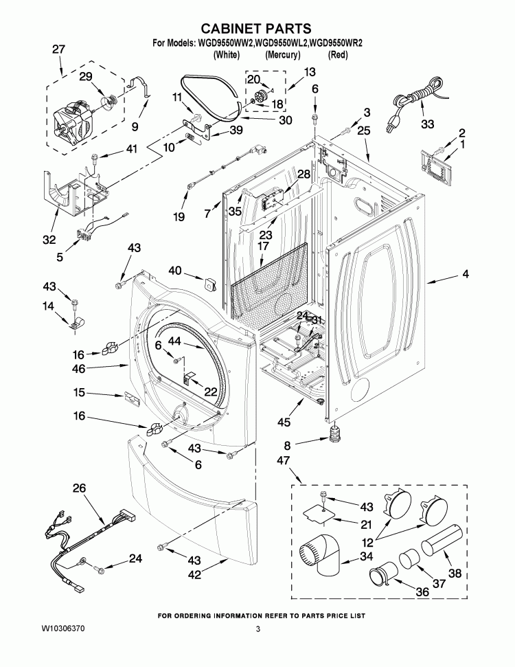 CABINET PARTS Diagram and Parts List for WGD9550WL2  Whirlpool Dryer