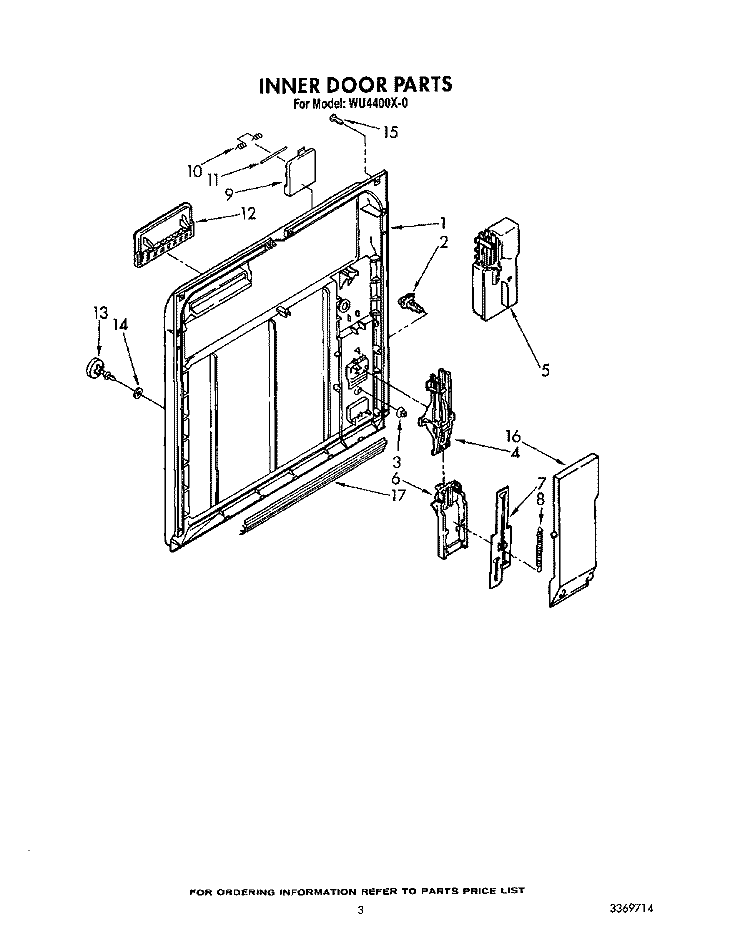 INNER DOOR Diagram and Parts List for WU4400X0  Roper Dishwasher