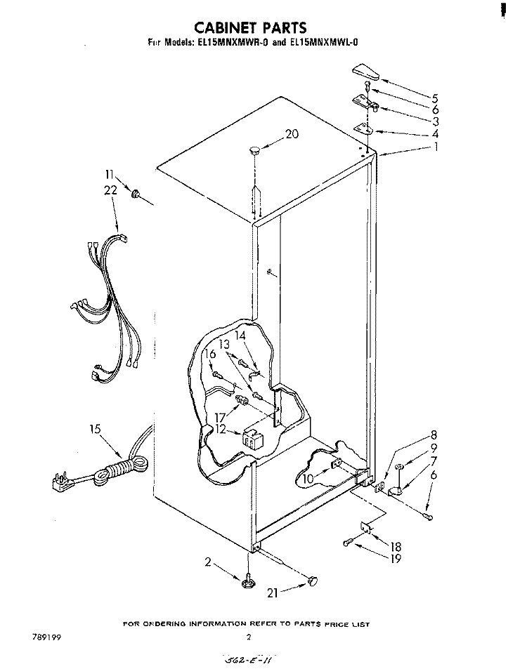 CABINET Diagram and Parts List for EL15MNXMWR0  Whirlpool Refrigerator