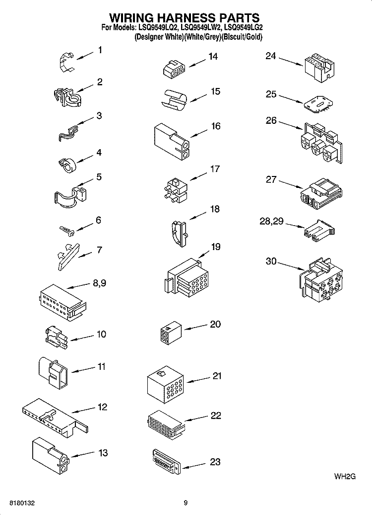 WIRING HARNESS PARTS Diagram and Parts List for LSQ9549LW2  Whirlpool Washer
