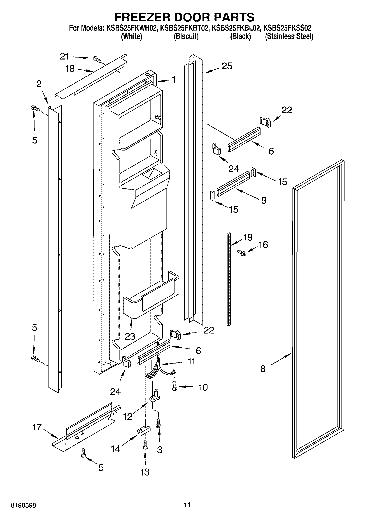 FREEZER DOOR PARTS Diagram and Parts List for KSBS25FKBL02  KitchenAid Refrigerator