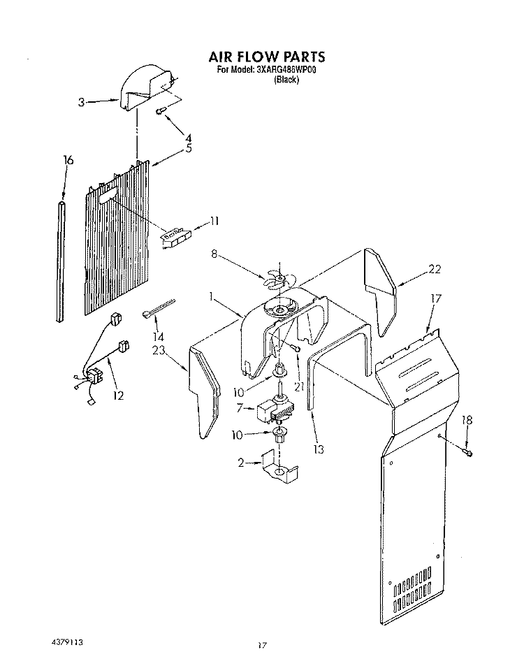 AIRFLOW Diagram and Parts List for 3XARG486WP00  Whirlpool Refrigerator