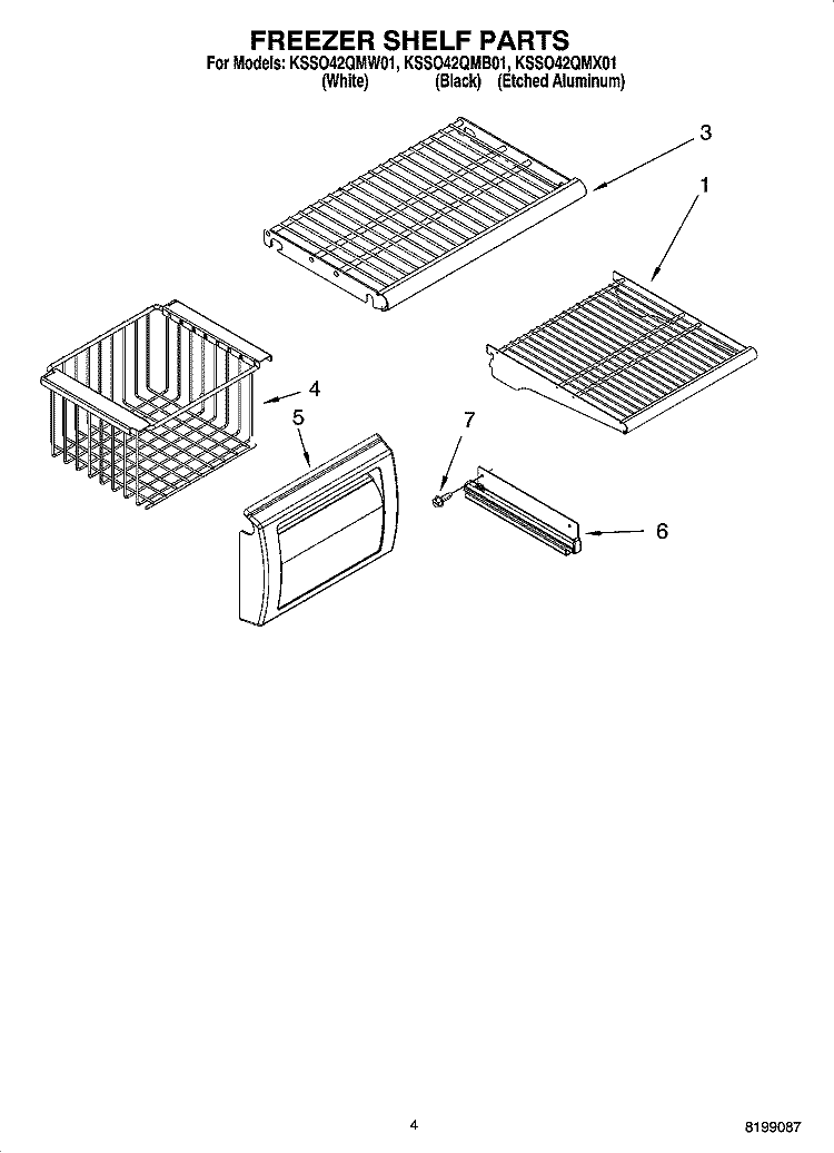 FREEZER SHELF PARTS Diagram and Parts List for KSSO42QMB01  KitchenAid Refrigerator