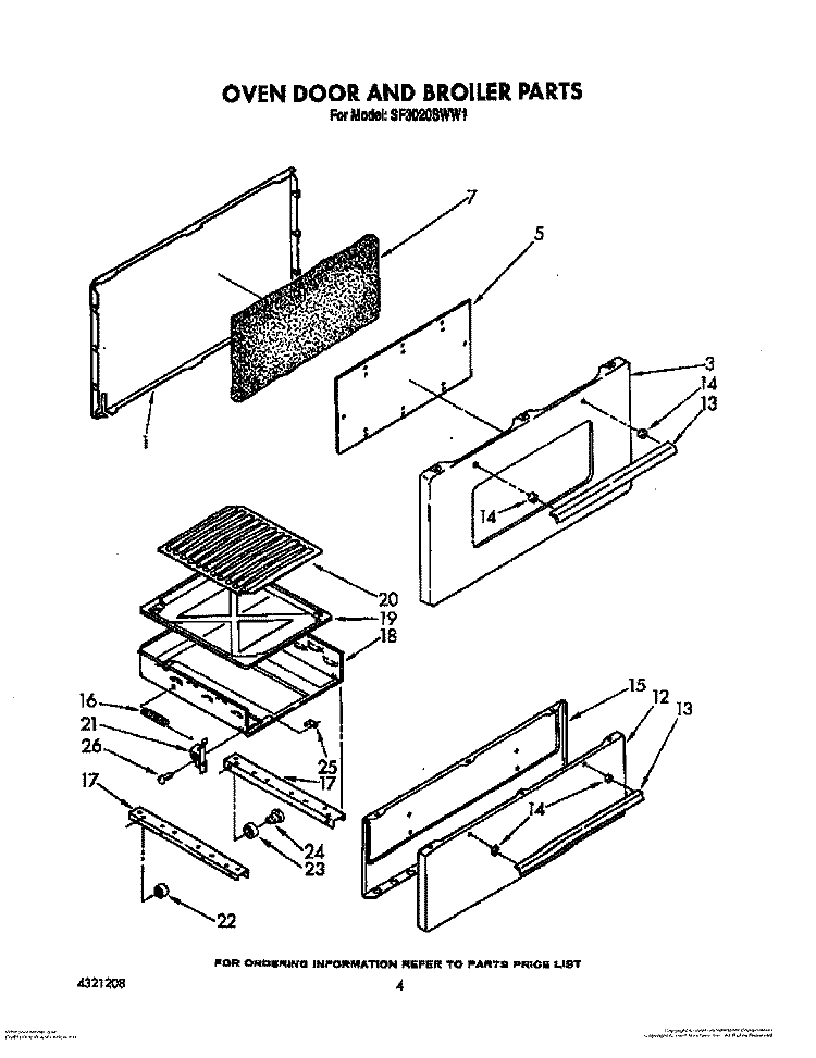 OVEN DOOR AND BROILER Diagram and Parts List for SF3020SWW1  Whirlpool Range