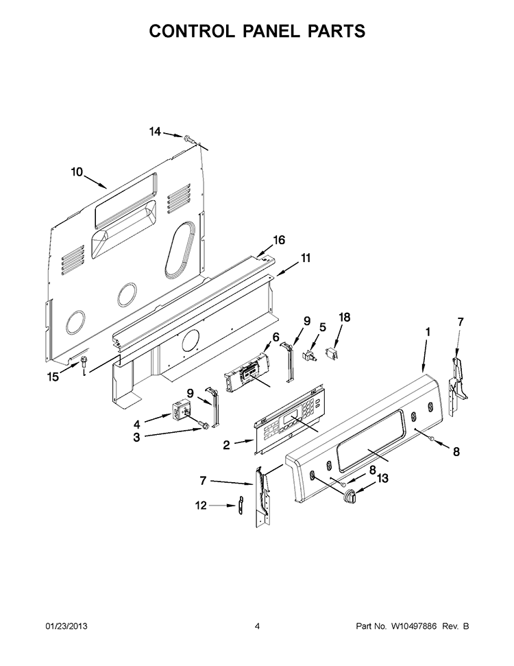 CONTROL PANEL PARTS Diagram and Parts List for KERS202BSS0  KitchenAid Range