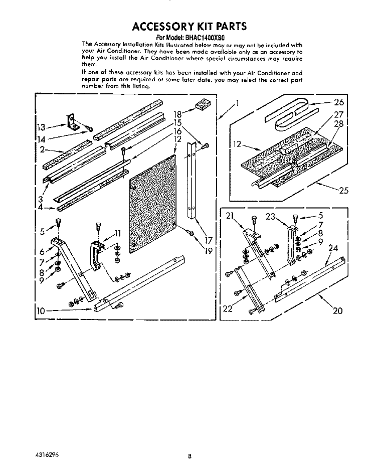 ACCESSORY KIT Diagram and Parts List for BHAC1400XS0  Whirlpool Air Conditioner