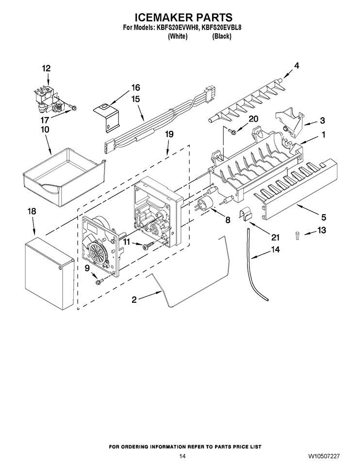 ICEMAKER PARTS Diagram and Parts List for KBFS20EVBL8  KitchenAid Refrigerator