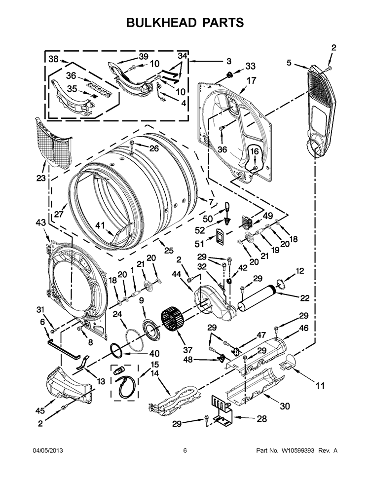 BULKHEAD PARTS Diagram and Parts List for WED80HEBW0  Whirlpool Dryer
