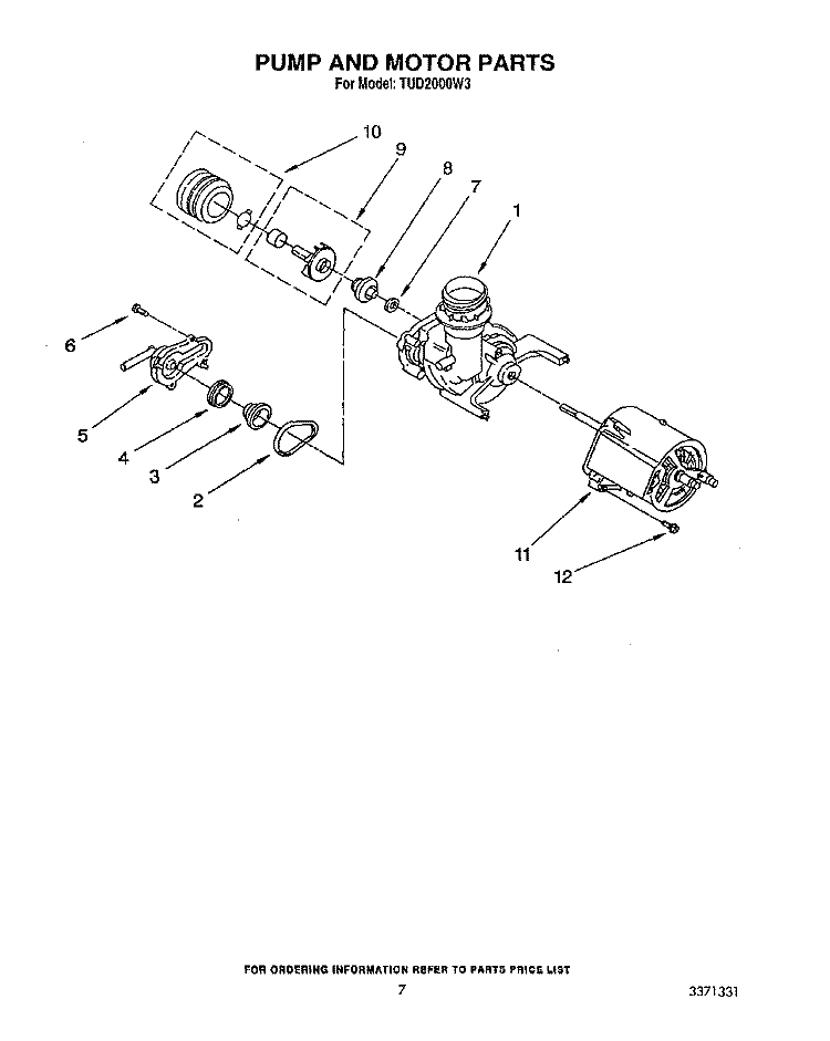 PUMP AND MOTOR Diagram and Parts List for TUD2000W3  Whirlpool Dishwasher