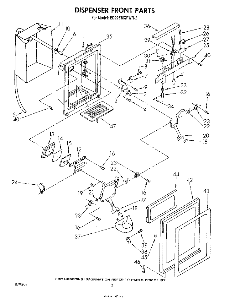 DISPENSER FRONT Diagram and Parts List for ED22EMXPWR2  Whirlpool Refrigerator