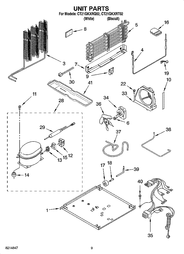 UNIT PARTS, OPTIONAL PARTS Diagram and Parts List for CT21GKXRT02  Crosley Refrigerator