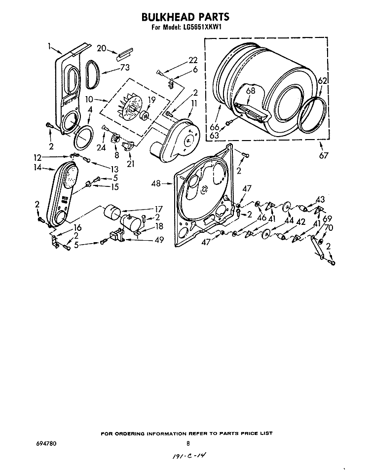 BULKHEAD Diagram and Parts List for LG5651XKW1  Whirlpool Dryer