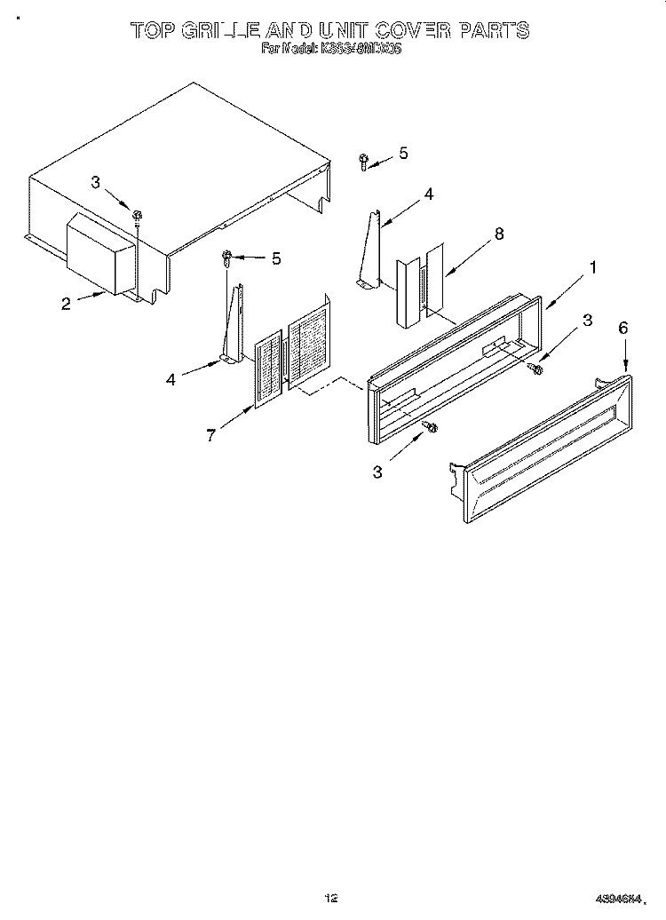 TOP GRILLE AND UNIT COVER Diagram and Parts List for KSSS48MDX05  KitchenAid Refrigerator