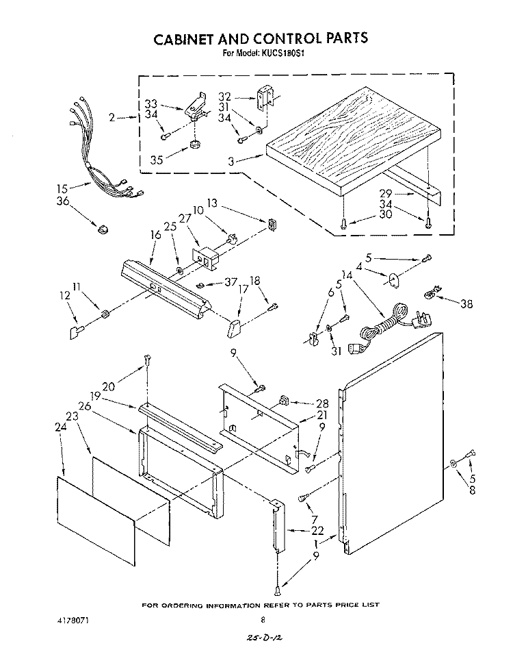 CABINET AND CONTROL Diagram and Parts List for KUCS180S1  KitchenAid Trash Compactor