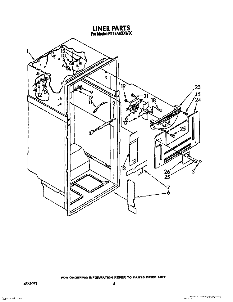 LINER Diagram and Parts List for RT18AKXXW00  Roper Refrigerator