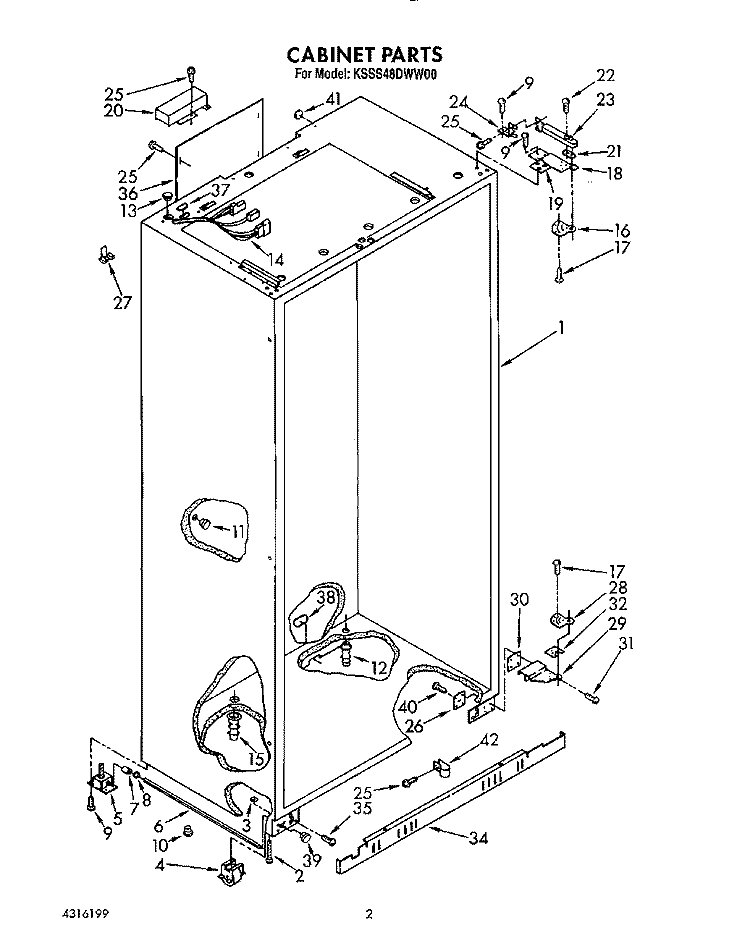 CABINET Diagram and Parts List for KSSS48DWW00  KitchenAid Refrigerator