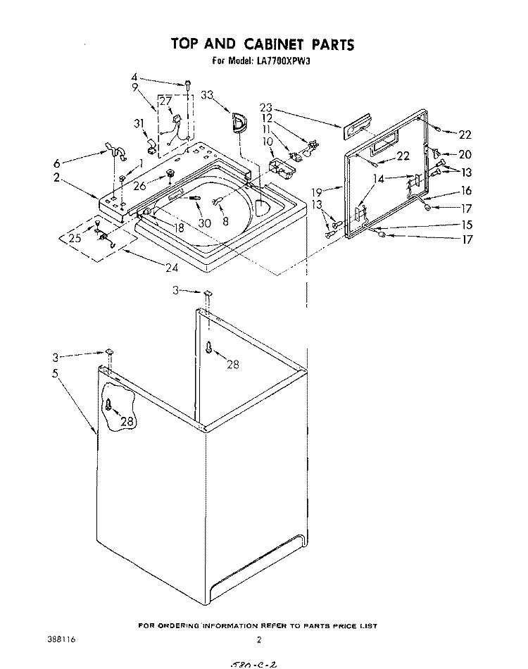 TOP AND CABINET , LITERATURE AND OPTIONAL Diagram and Parts List for LA7700XPW3  Whirlpool Washer