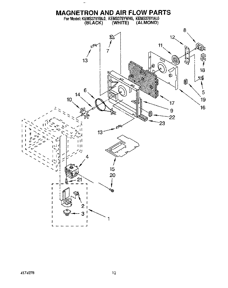 MAGNETRON AND AIR FLOW Diagram and Parts List for KEMS378YBL0  KitchenAid Wall Oven