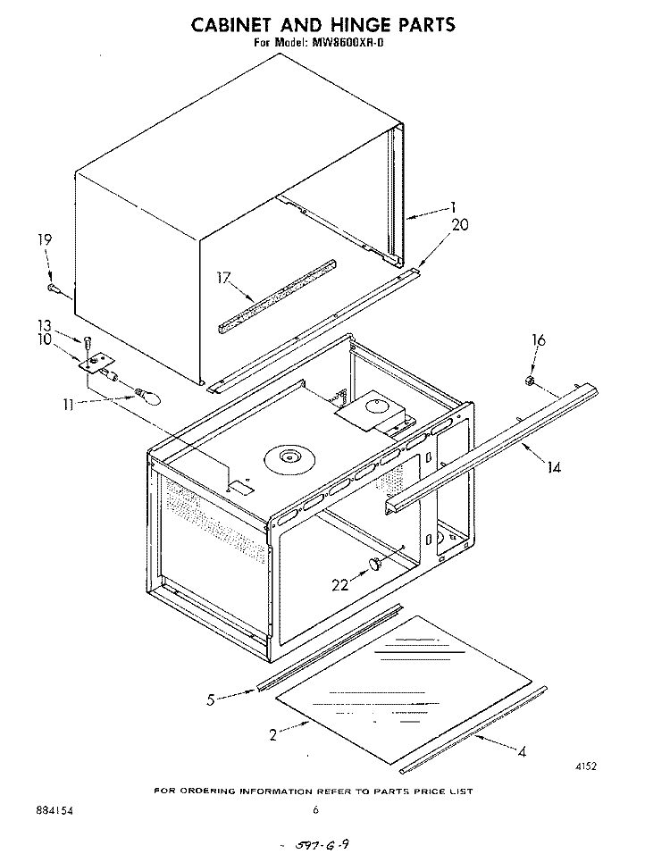 CABINET AND HINGE Diagram and Parts List for MW8600XR0  Whirlpool Microwave