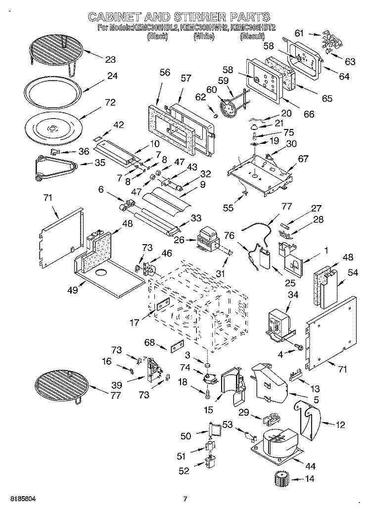 CABINET AND STIRRER Diagram and Parts List for KEMC308HWH2  KitchenAid Microwave Oven Combo