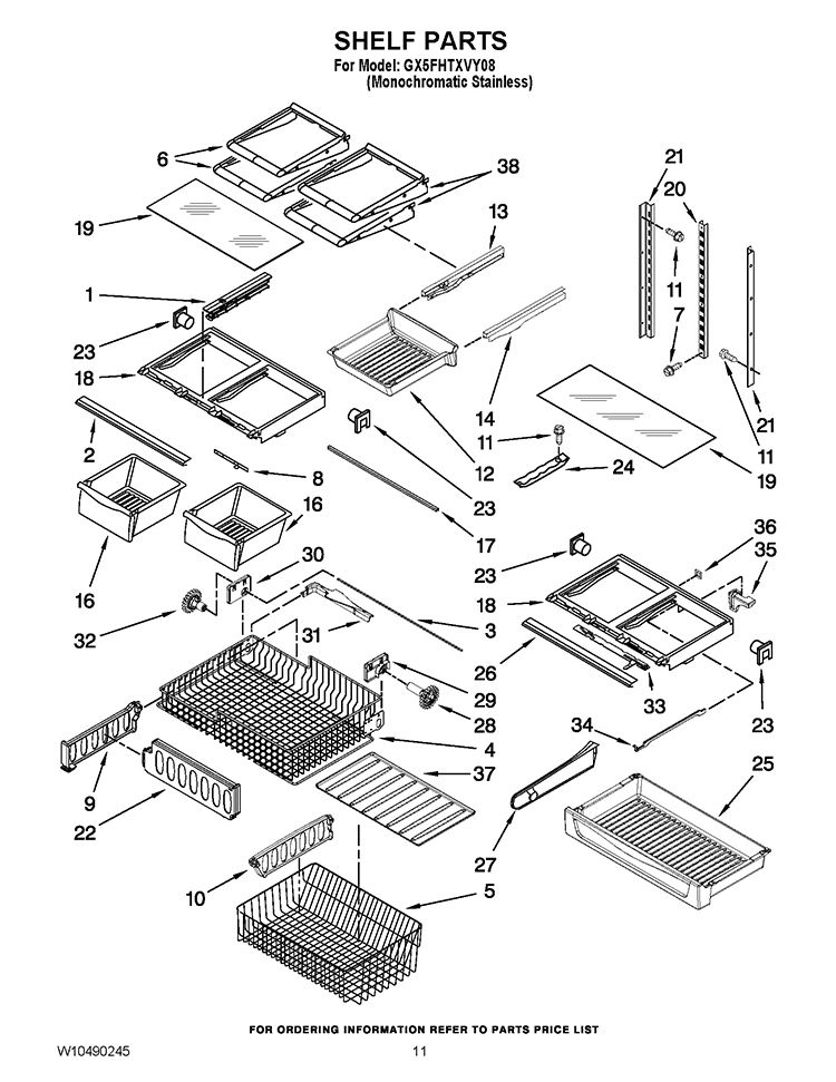 SHELF PARTS Diagram and Parts List for GX5FHTXVY08  Whirlpool Refrigerator