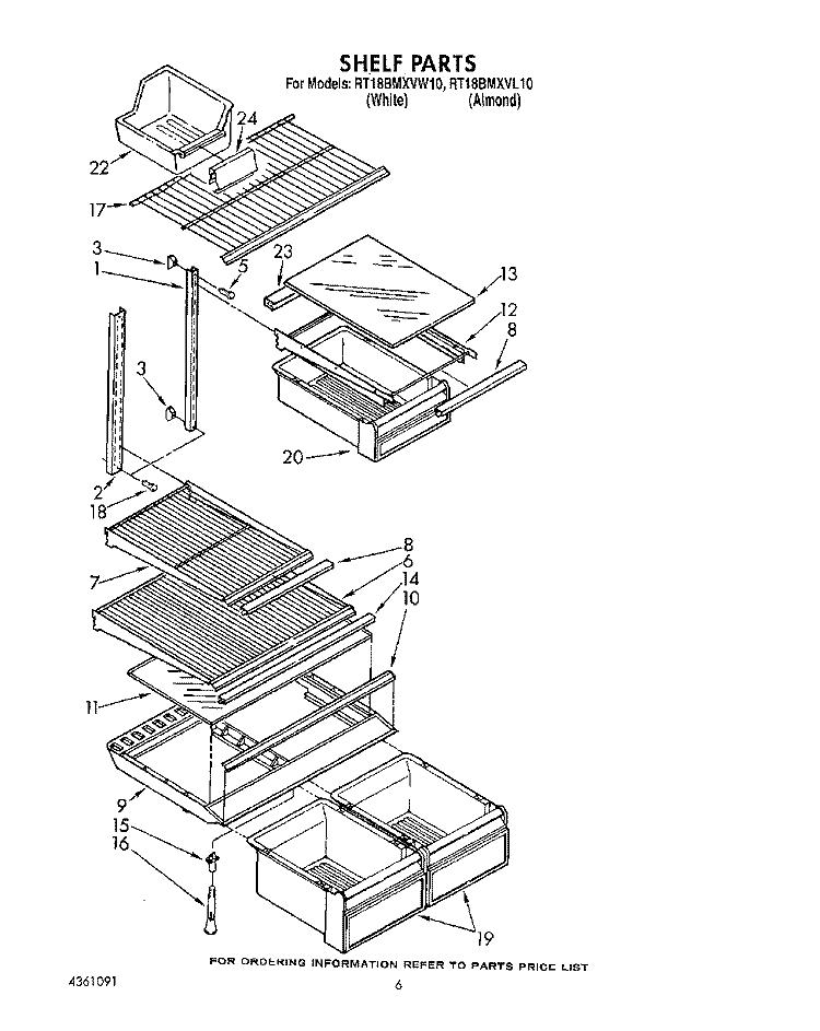 SHELF Diagram and Parts List for RT18BMXVW10  Roper Refrigerator
