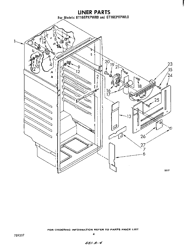 LINER Diagram and Parts List for ET16EPXPWR0  Whirlpool Refrigerator